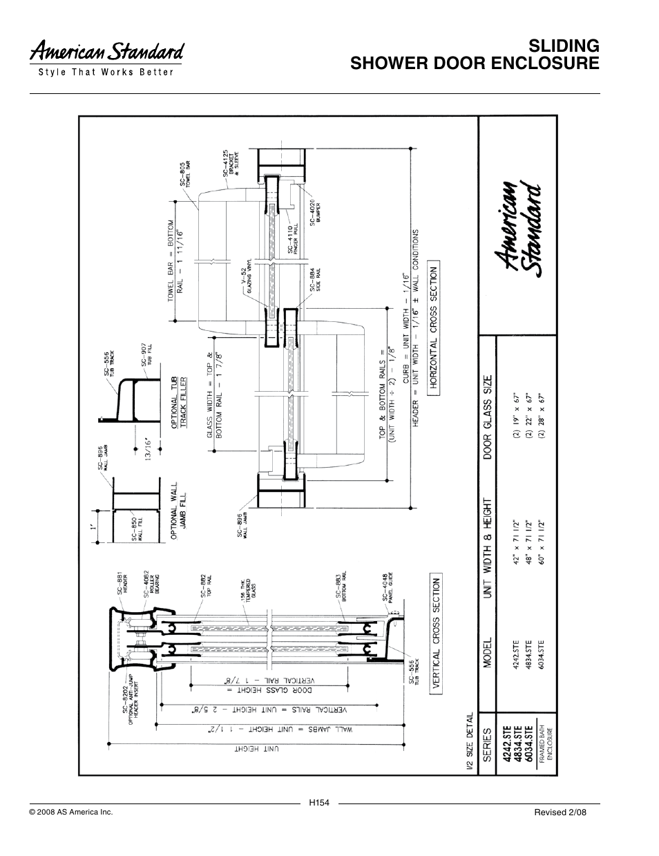 Sliding shower door enclosure | American Standard 4834.STE2 User Manual | Page 2 / 2
