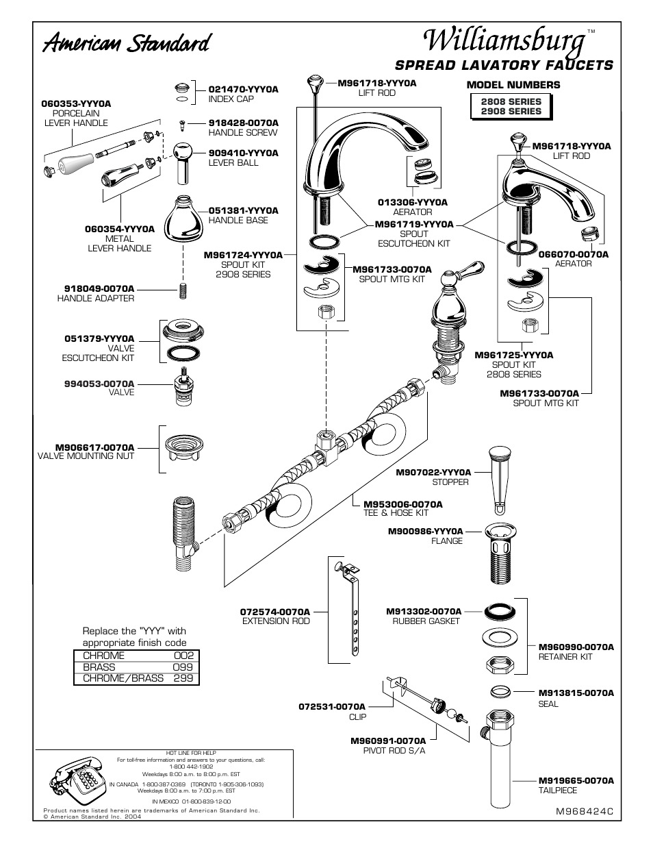 American Standard Williamsburg 2908 Series User Manual | 1 page