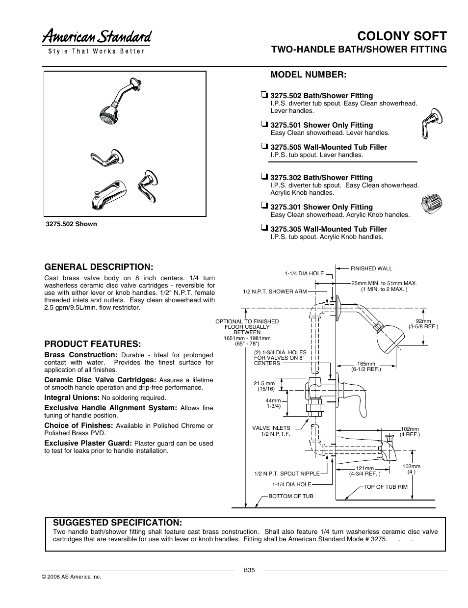 American Standard 3275.302 User Manual | 2 pages