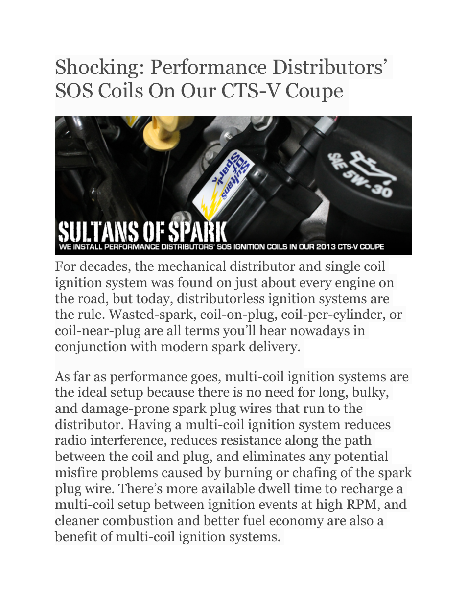 Performance Distributors GM LS/VORTEC SOS Coils User Manual | 10 pages