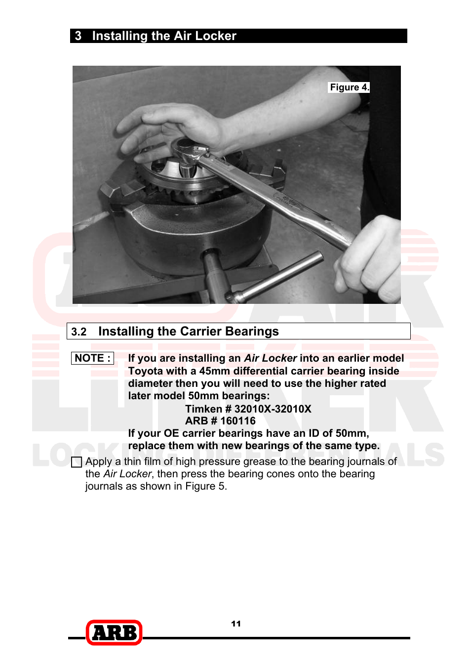 3 installing the air locker, Installing the carrier bearings | ARB RD153 User Manual | Page 13 / 40