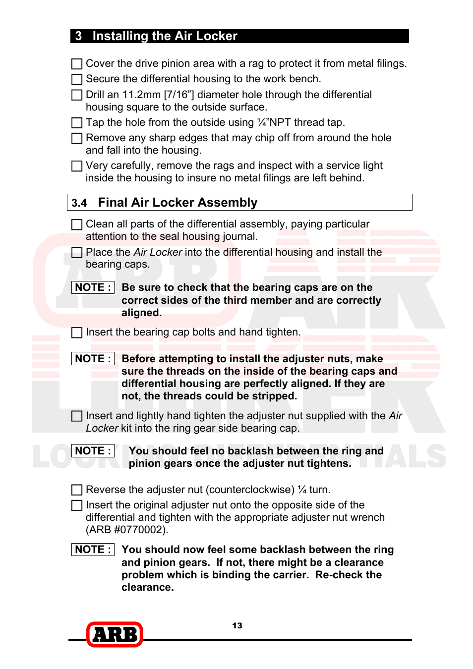 3 installing the air locker, Final air locker assembly | ARB RD153 User Manual | Page 15 / 40