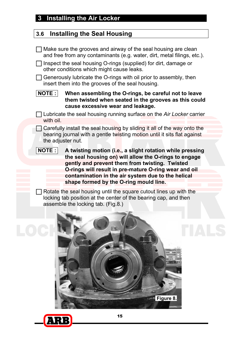 3 installing the air locker, Installing the seal housing | ARB RD153 User Manual | Page 17 / 40