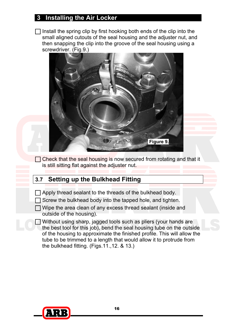 3 installing the air locker, Setting up the bulkhead fitting | ARB RD153 User Manual | Page 18 / 40