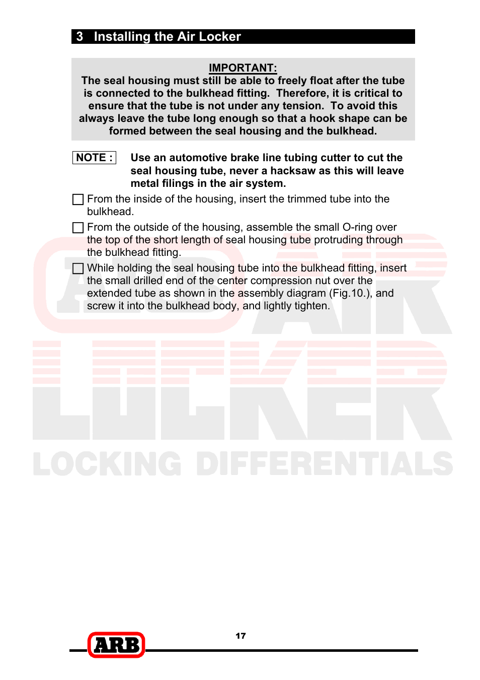 3 installing the air locker | ARB RD153 User Manual | Page 19 / 40