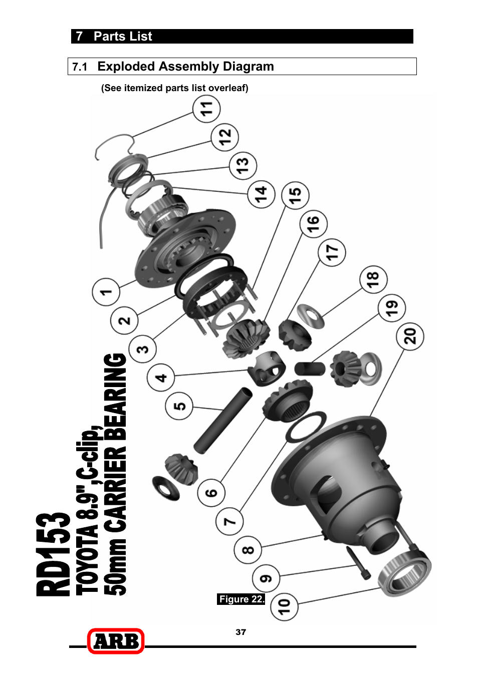 7 parts list, Exploded assembly diagram | ARB RD153 User Manual | Page 39 / 40