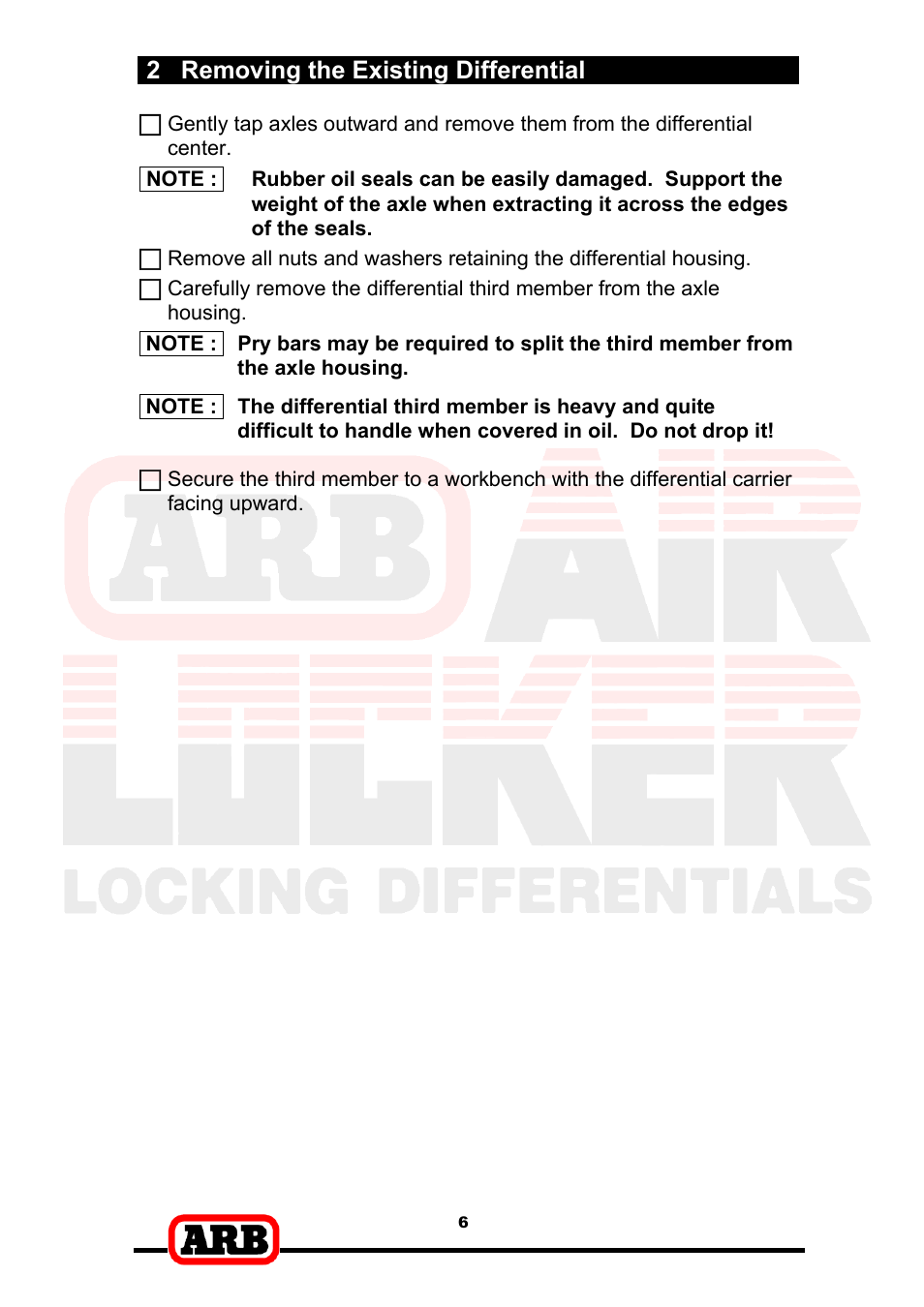 2 removing the existing differential | ARB RD153 User Manual | Page 8 / 40