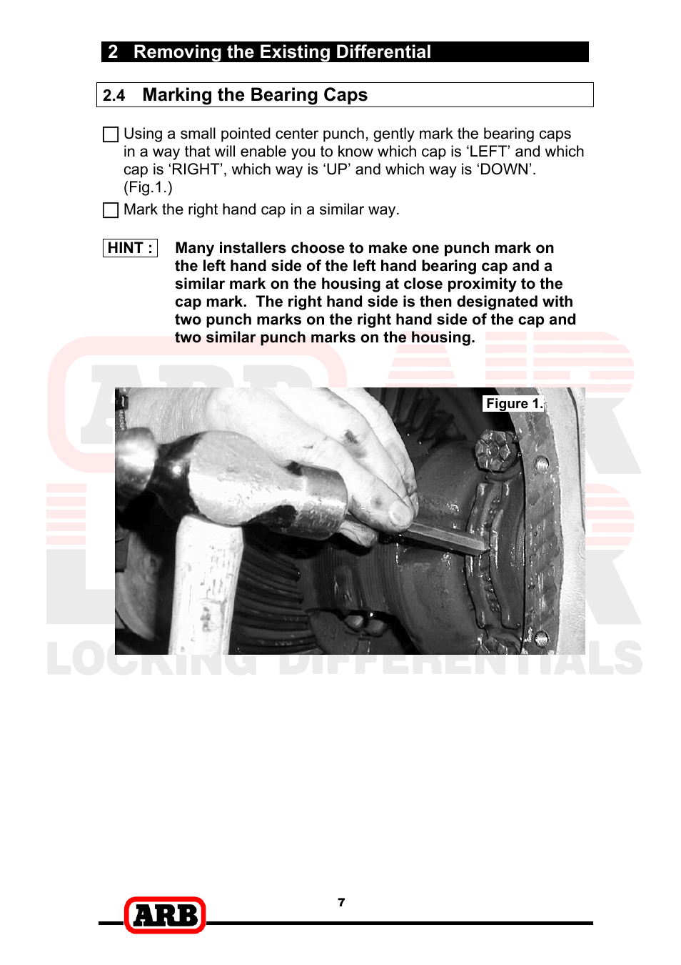 2 removing the existing differential, Marking the bearing caps | ARB RD153 User Manual | Page 9 / 40