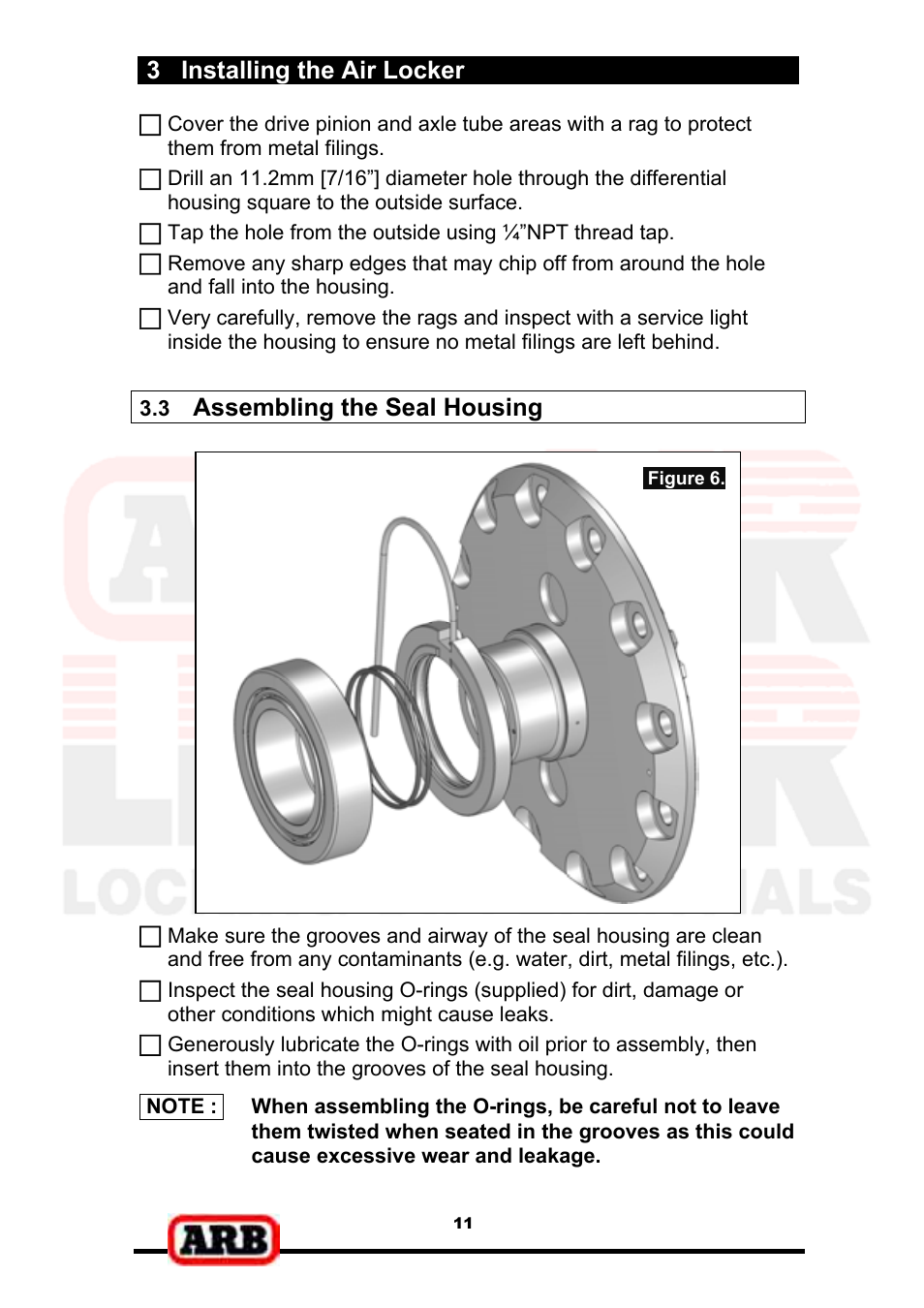3 installing the air locker, Assembling the seal housing | ARB RD139 User Manual | Page 13 / 36