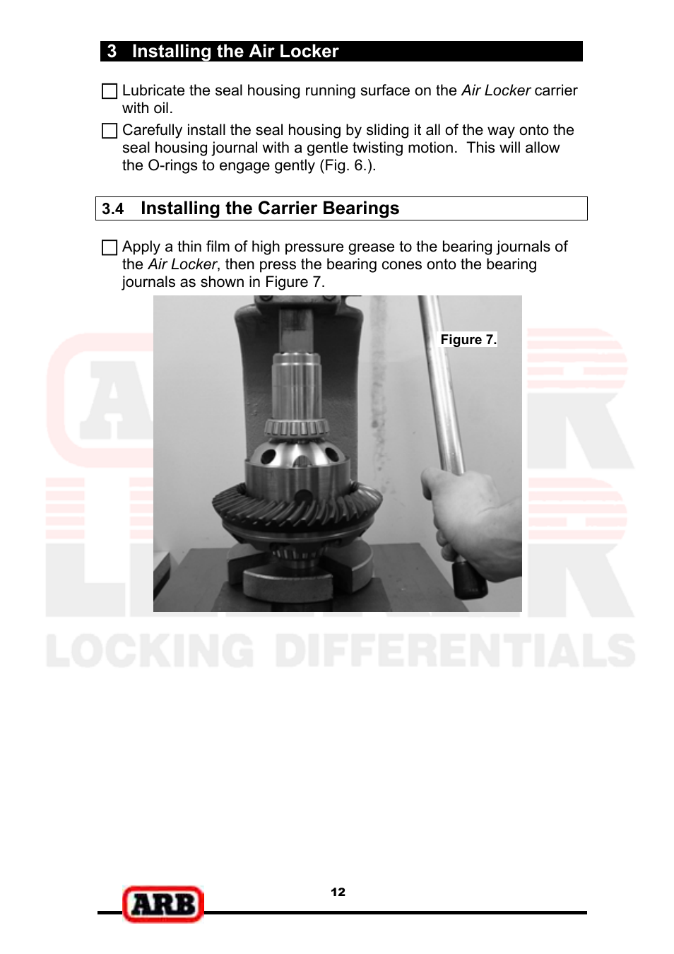 3 installing the air locker, Installing the carrier bearings | ARB RD139 User Manual | Page 14 / 36