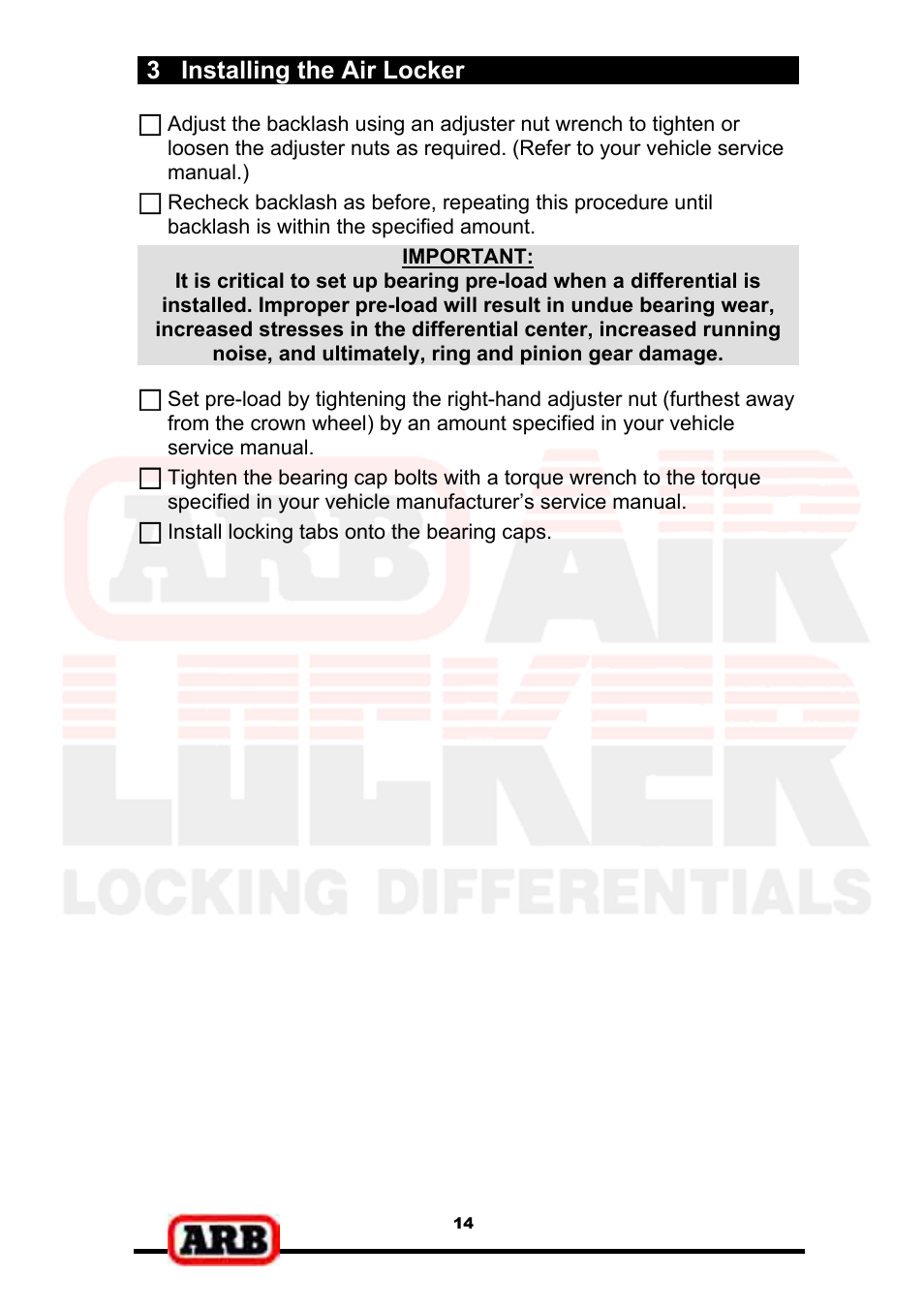 3 installing the air locker | ARB RD139 User Manual | Page 16 / 36