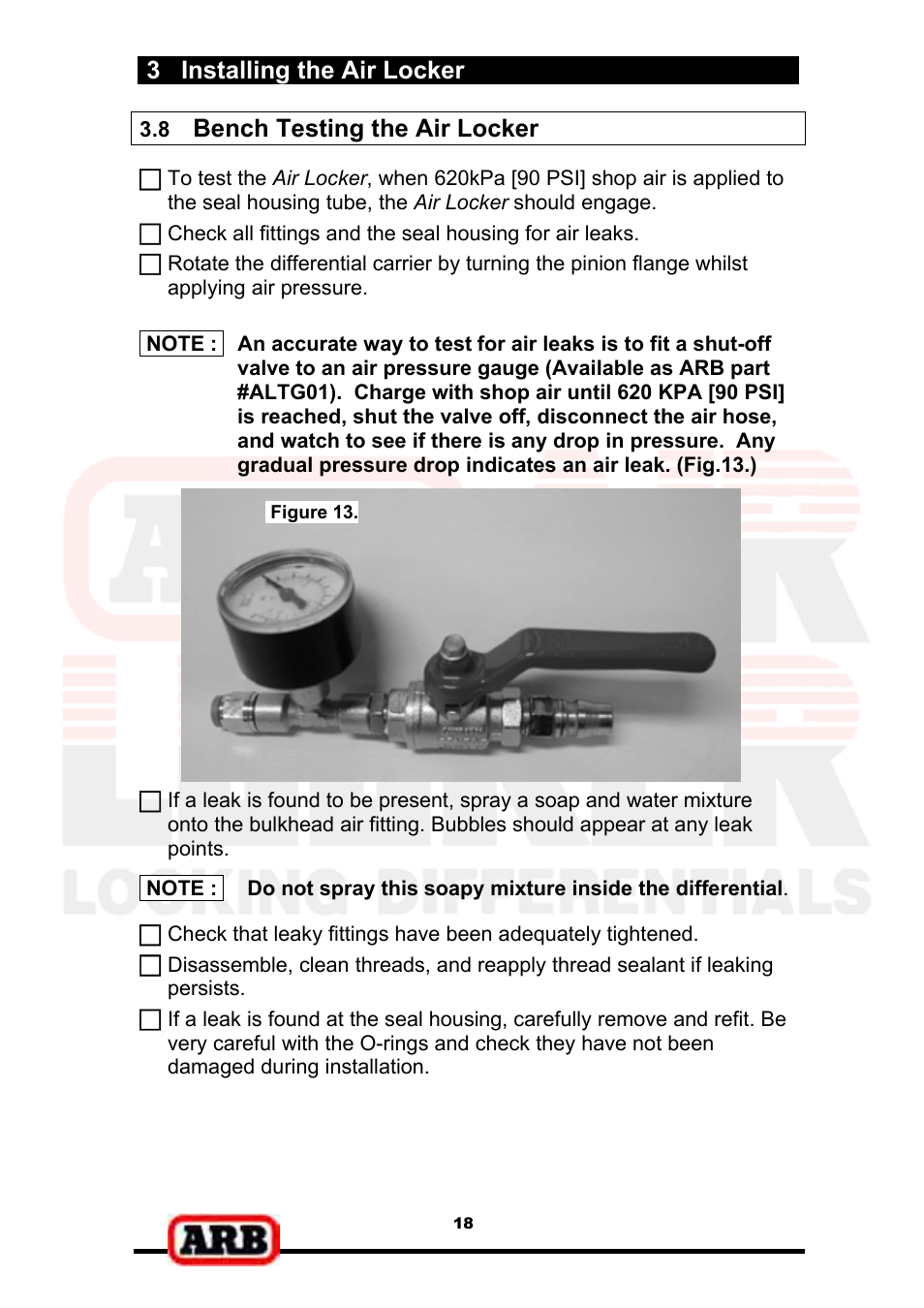 3 installing the air locker, Bench testing the air locker | ARB RD139 User Manual | Page 20 / 36