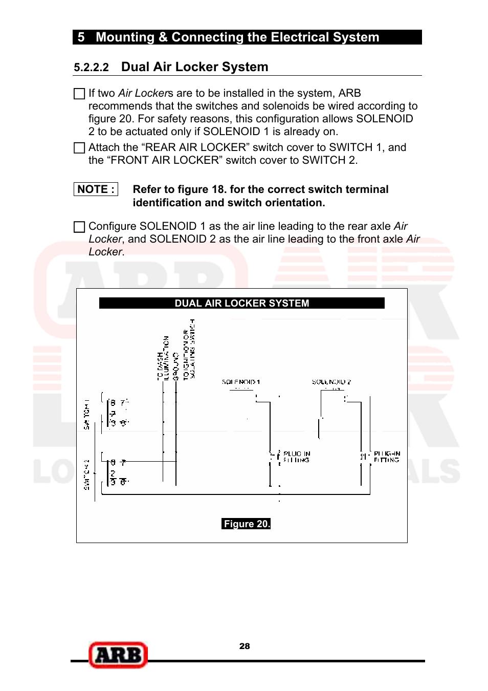 5 mounting & connecting the electrical system, Dual air locker system | ARB RD139 User Manual | Page 30 / 36