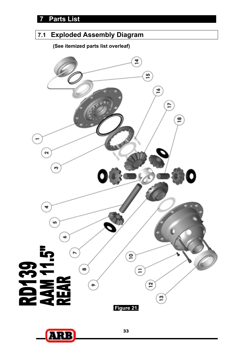 7 parts list, Exploded assembly diagram | ARB RD139 User Manual | Page 35 / 36