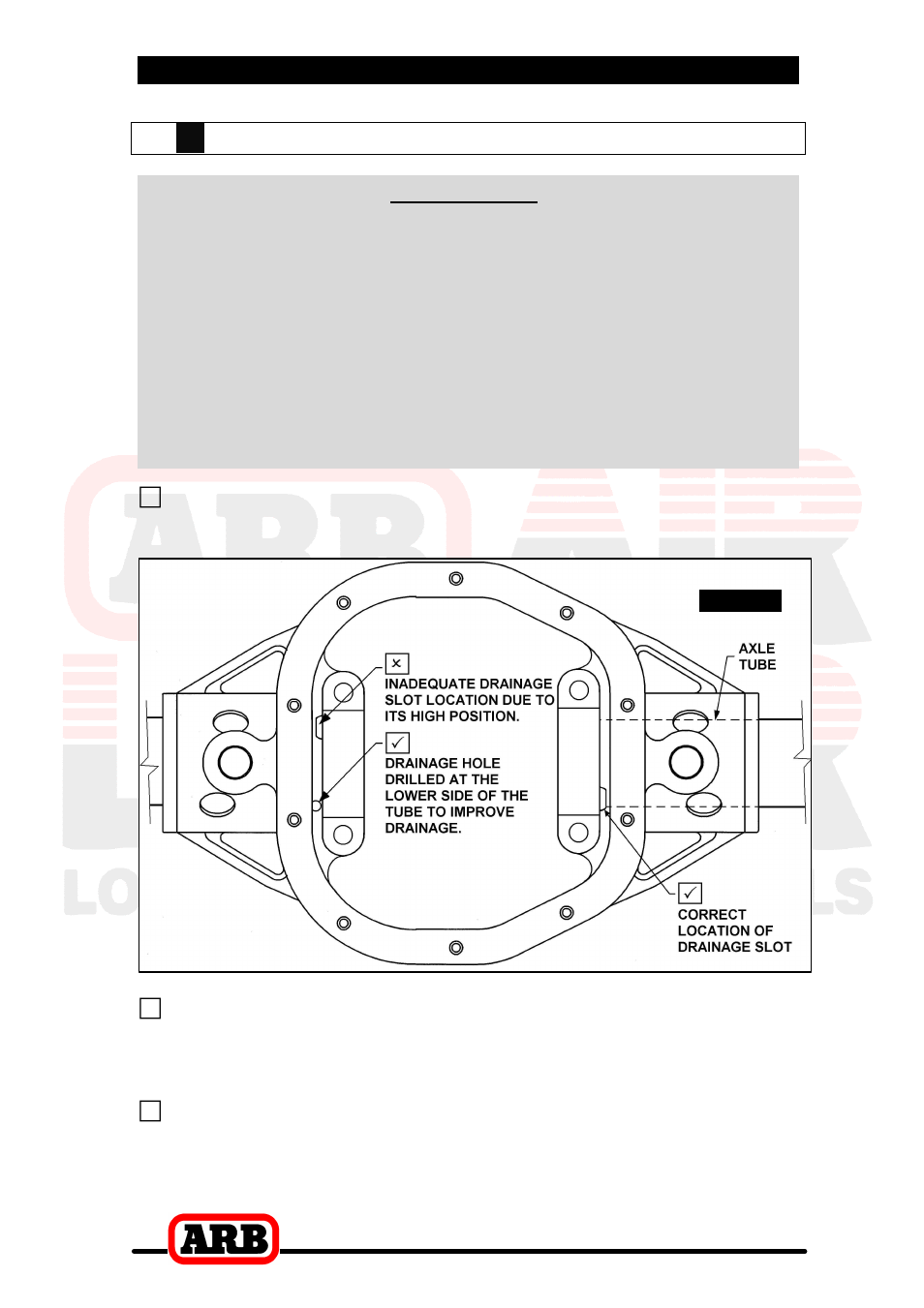 3 installing the air locker, Insuring adequate oil drainage, Important | ARB RD100 User Manual | Page 14 / 46