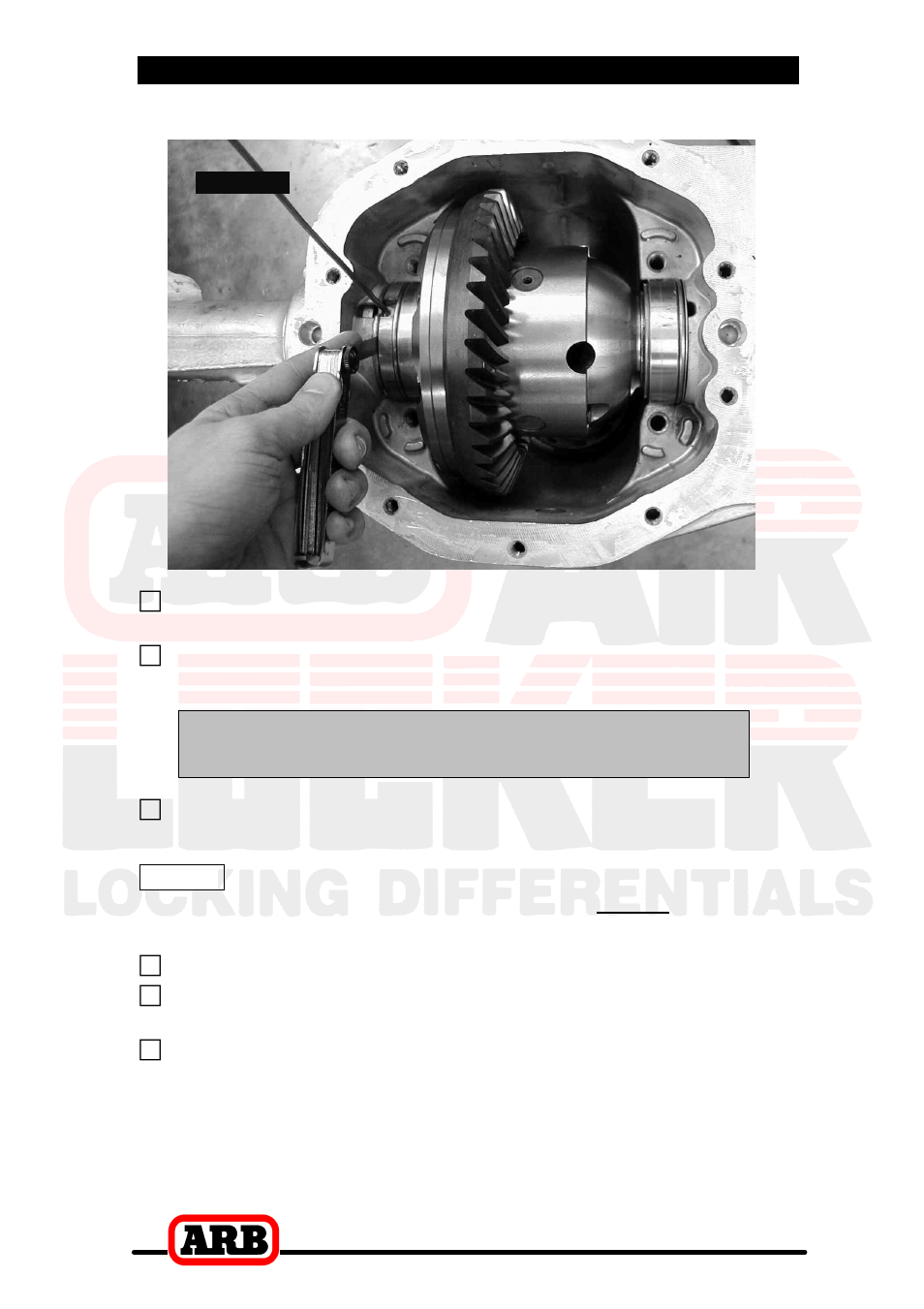 Pre-load + end float = shim pack, 3 installing the air locker | ARB RD100 User Manual | Page 23 / 46