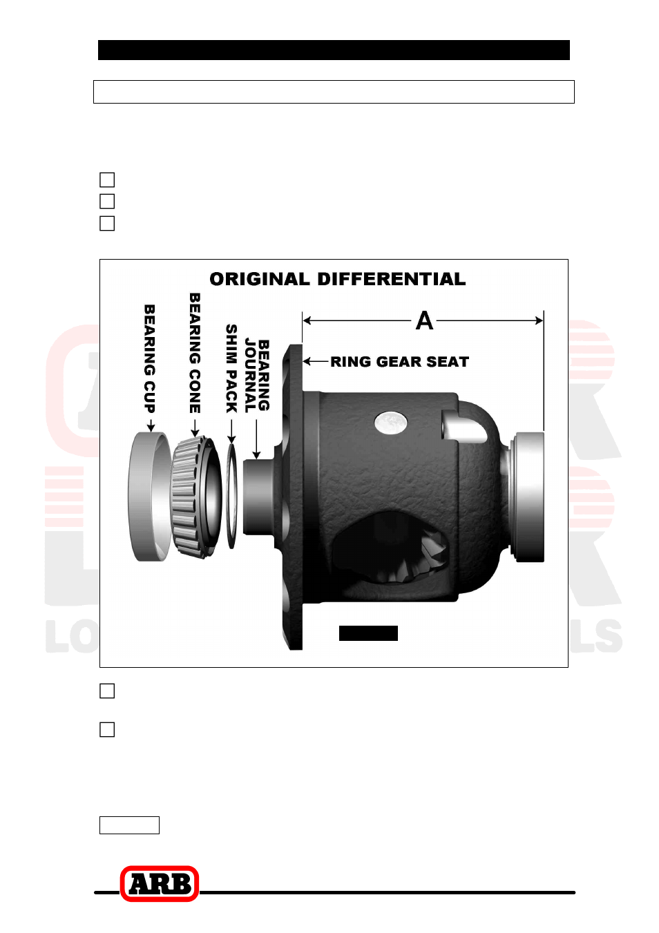 3 installing the air locker, Approximate backlash shimming | ARB RD104 User Manual | Page 16 / 46