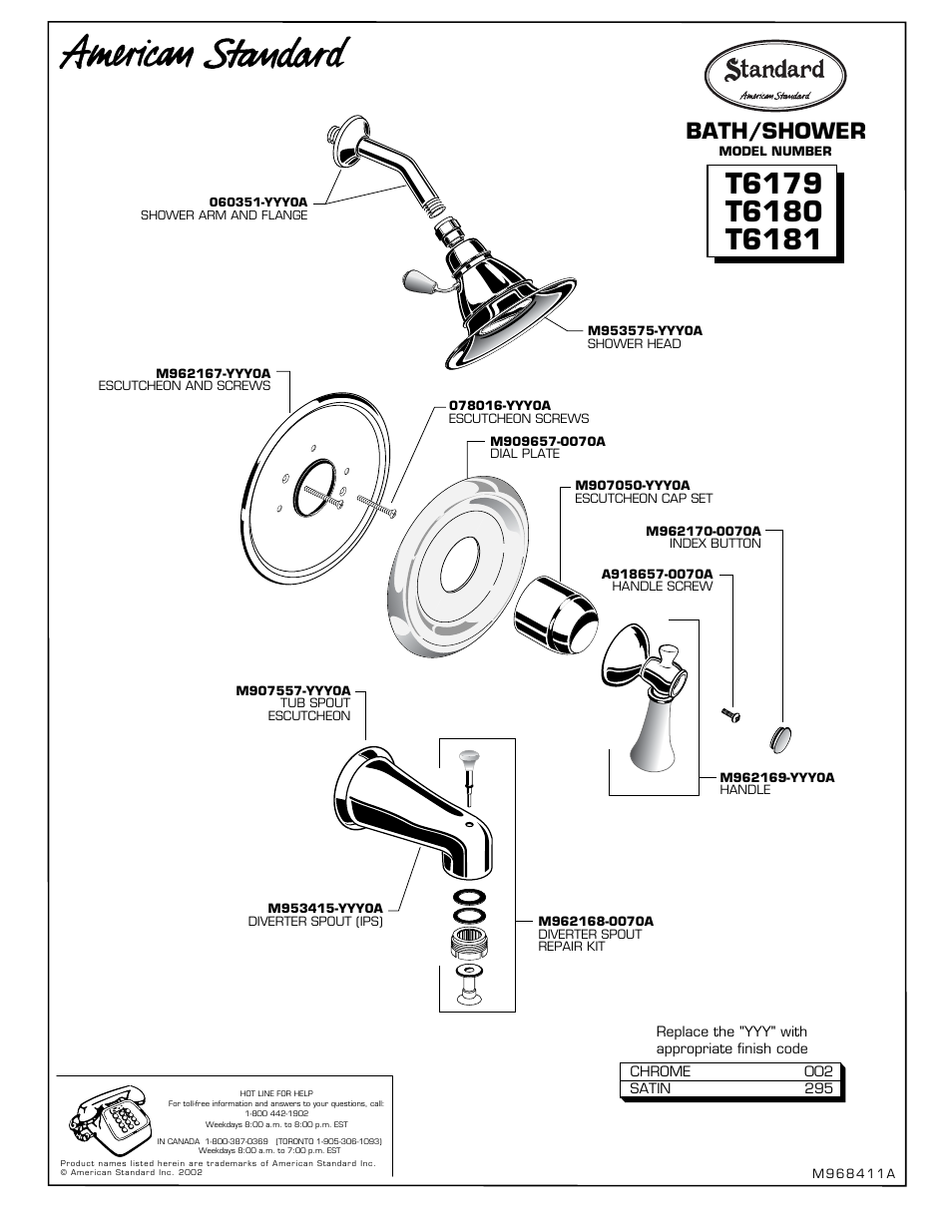Bath/shower | American Standard T6179 User Manual | Page 3 / 3