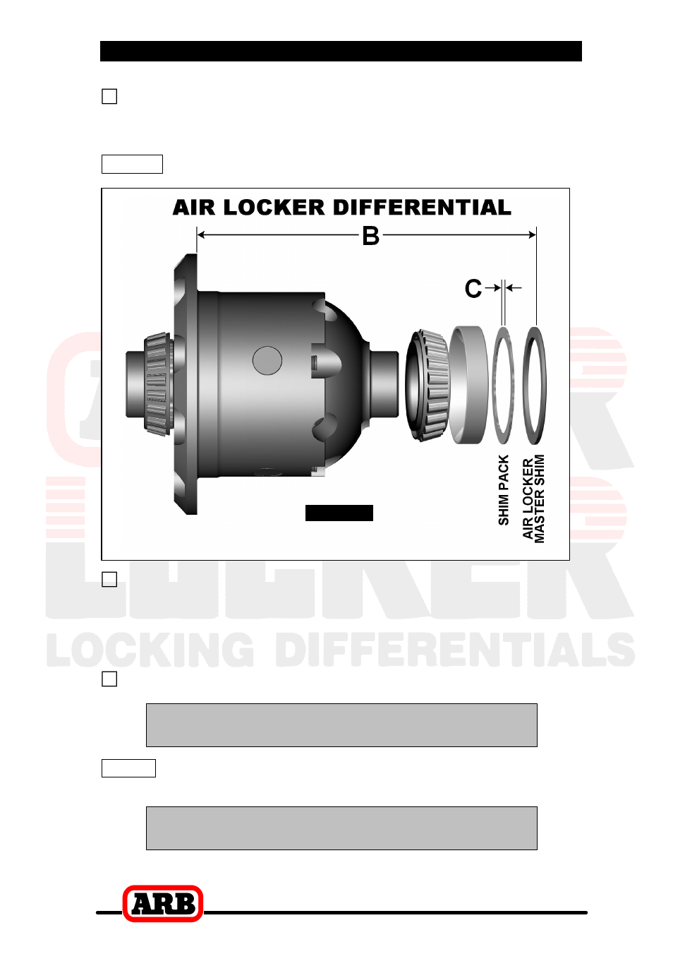 A – b = c, A – b – c, 3 installing the air locker | Replacement shim pac, Zero | ARB RD103 User Manual | Page 18 / 46