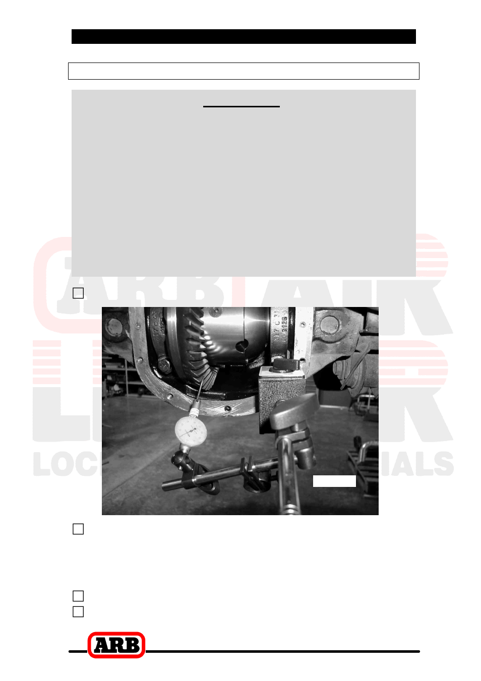 2 removing the existing differential, Checking the current backlash amount, Important | ARB RD105 User Manual | Page 11 / 46