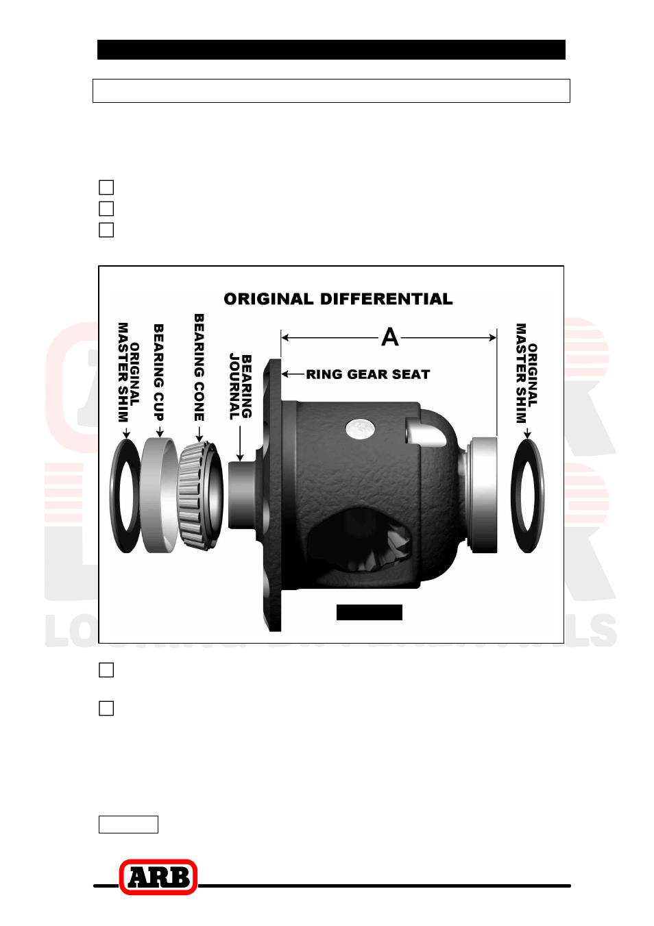 3 installing the air locker, Approximate backlash shimming | ARB RD105 User Manual | Page 17 / 46