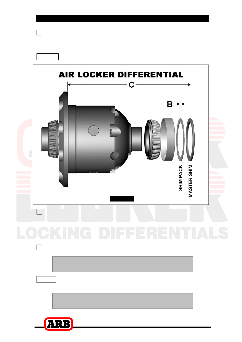 A – c = b, A – b – c, 3 installing the air locker | Replacement shim pac, Zero | ARB RD125 User Manual | Page 16 / 42