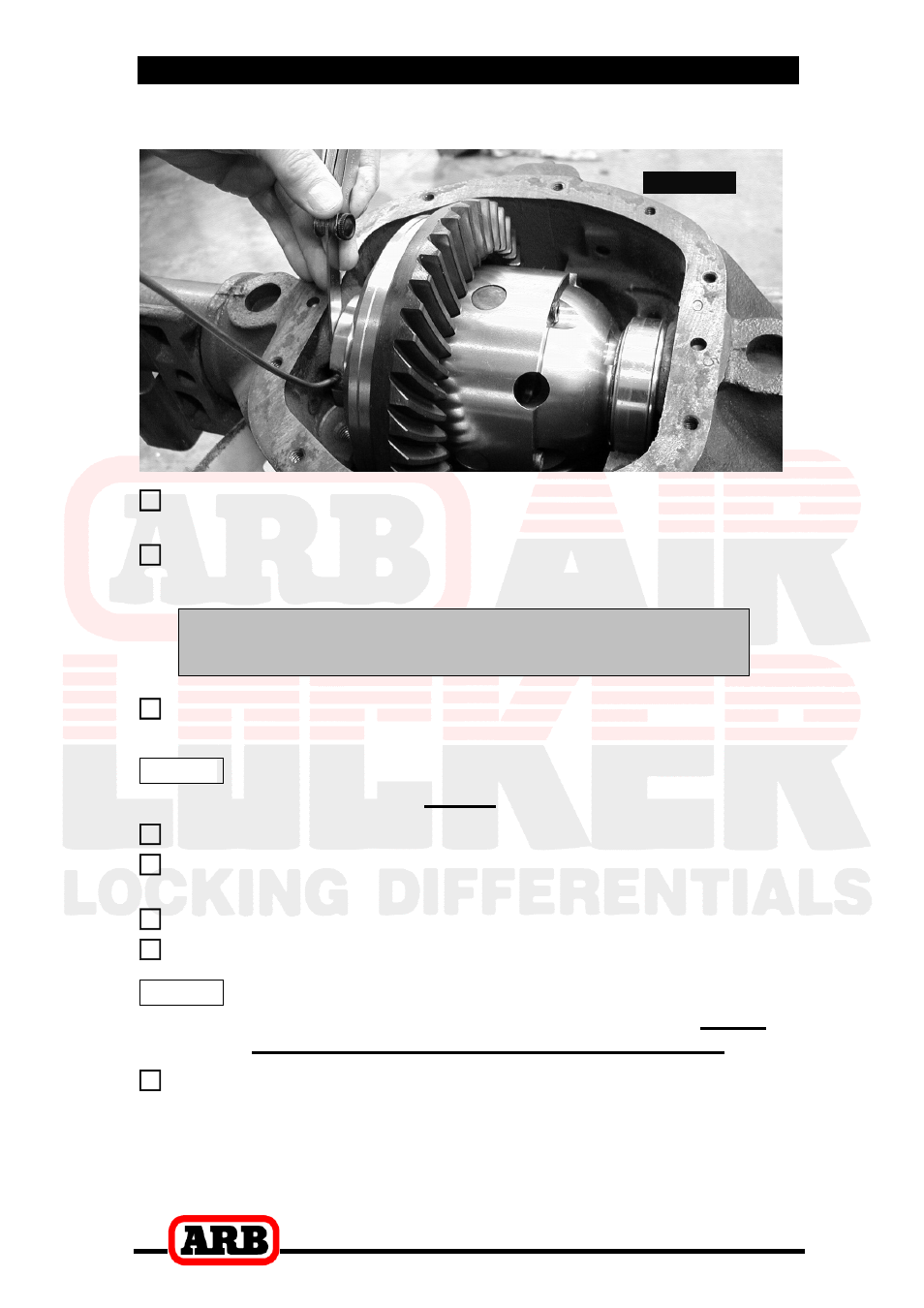 Pre-load + end float = shim pack, 3 installing the air locker | ARB RD117 User Manual | Page 21 / 44