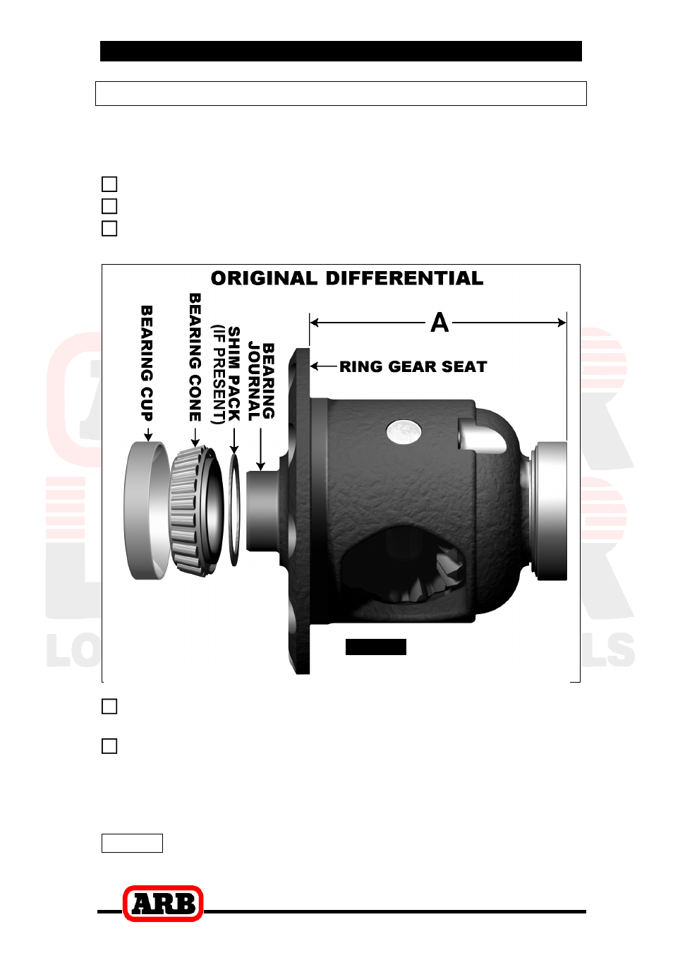 3 installing the air locker, Approximate backlash shimming | ARB RD116 User Manual | Page 14 / 44