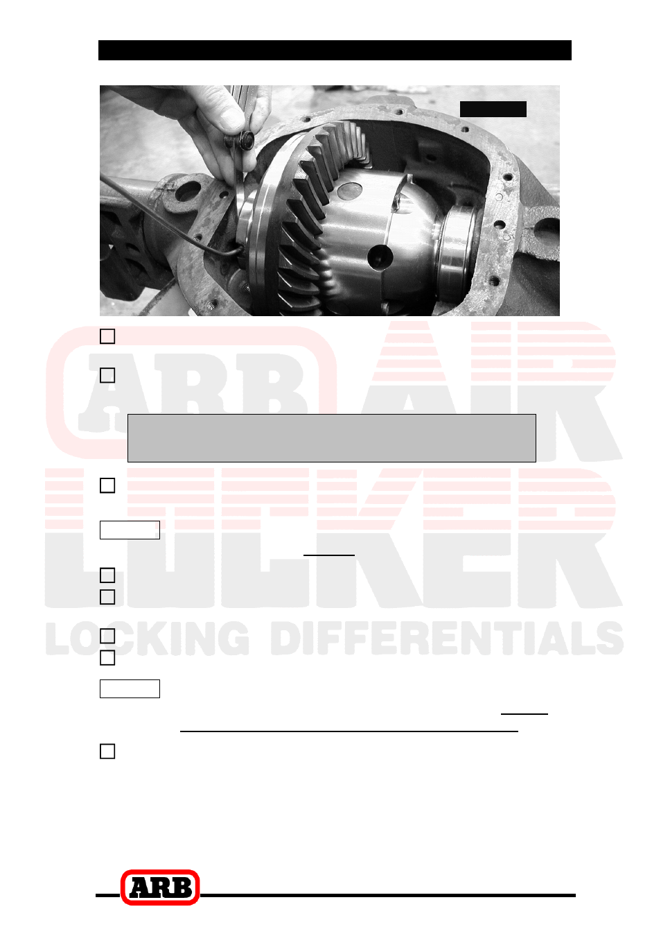 Pre-load + end float = shim pack, 3 installing the air locker | ARB RD116 User Manual | Page 21 / 44