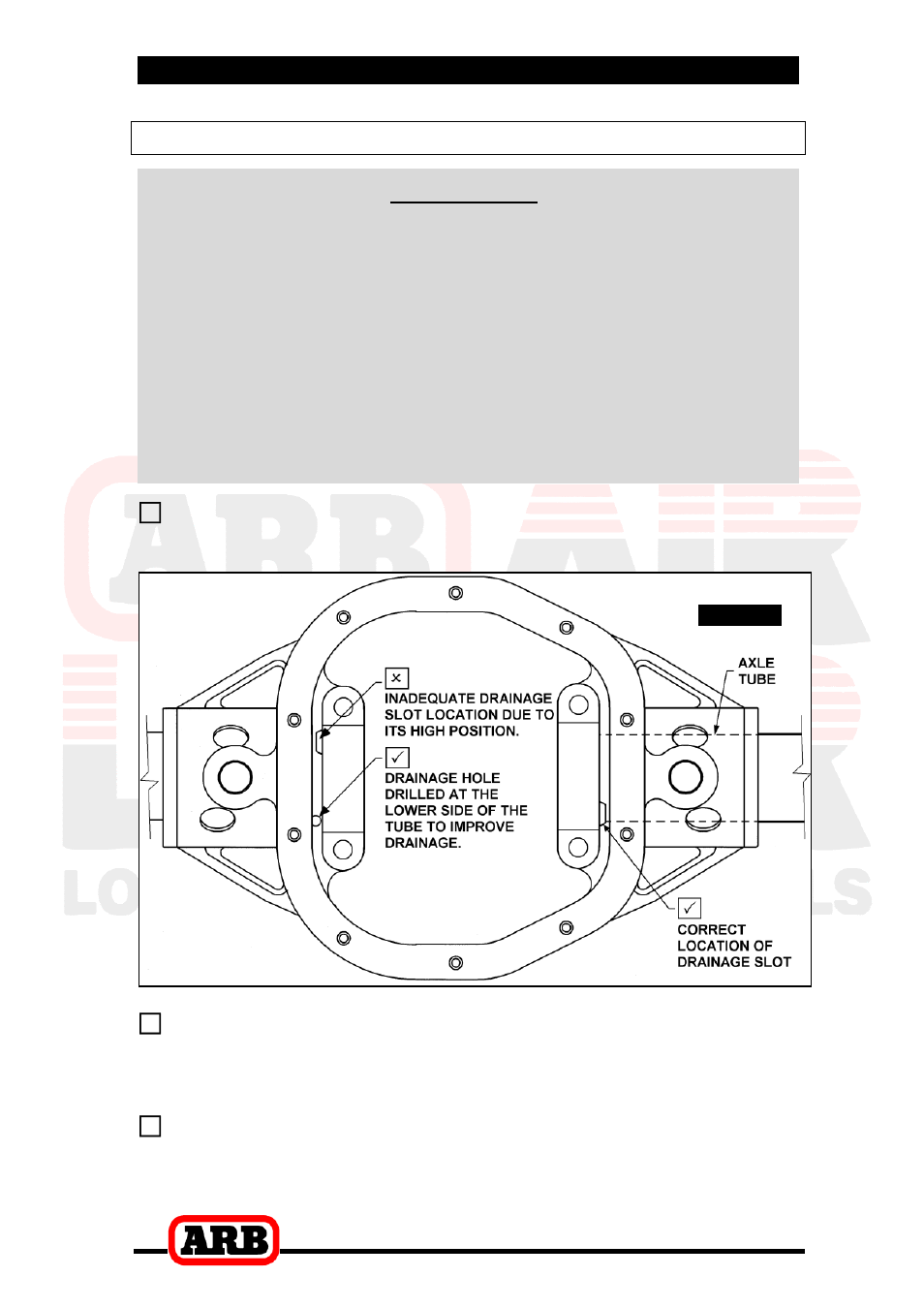 3 installing the air locker, Insuring adequate oil drainage, Important | ARB RD109 User Manual | Page 12 / 42