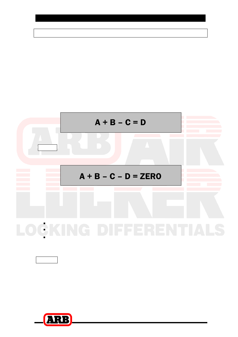 2 calculation & selection of shims, A + b – c = d, A + b – c – d = zero | 3 bench measurement, Calculation & selection of shims | ARB RD158 User Manual | Page 13 / 38