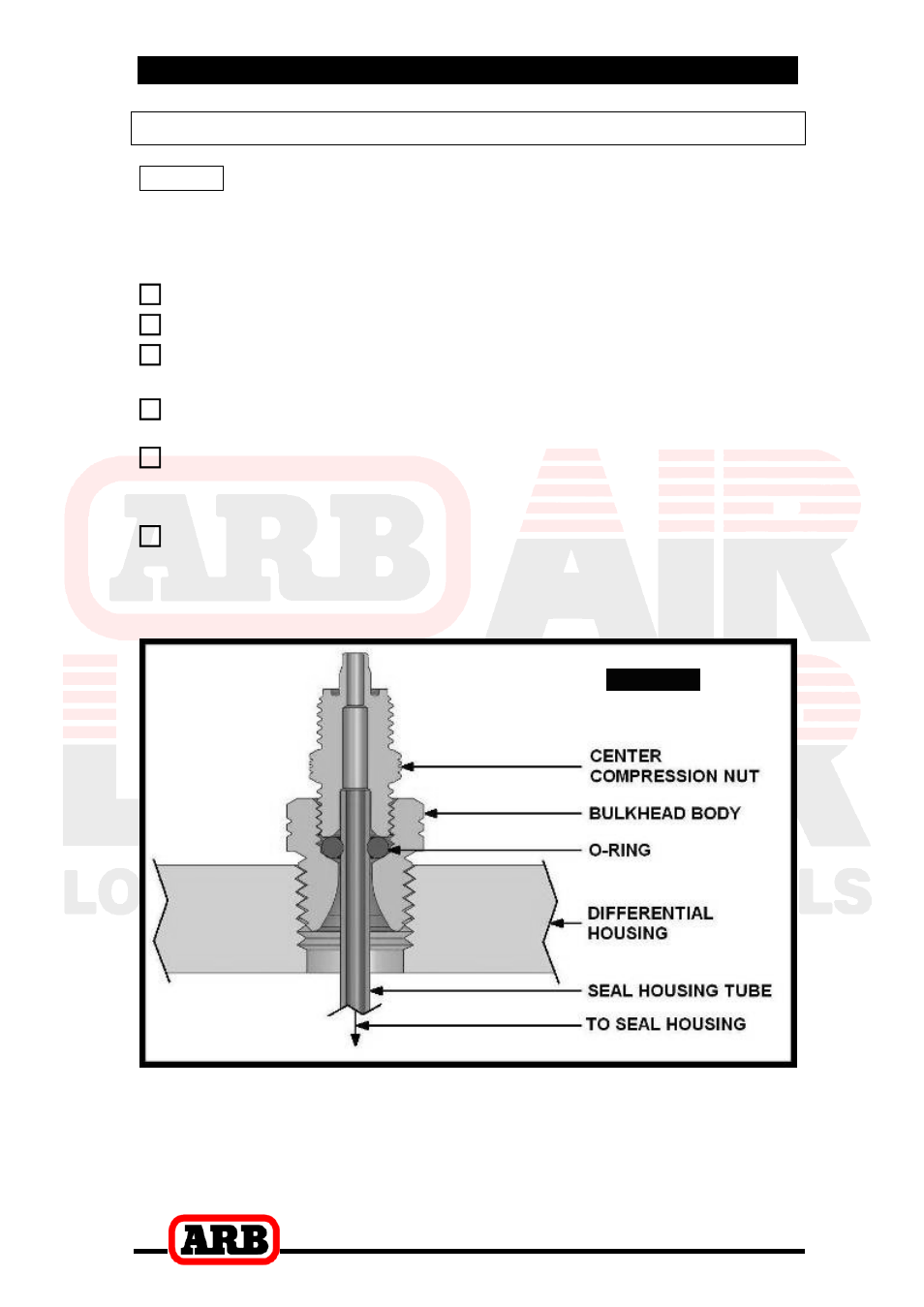 9 setting up the bulkhead fitting, 4 installing the air locker, Setting up the bulkhead fitting | ARB RD158 User Manual | Page 22 / 38