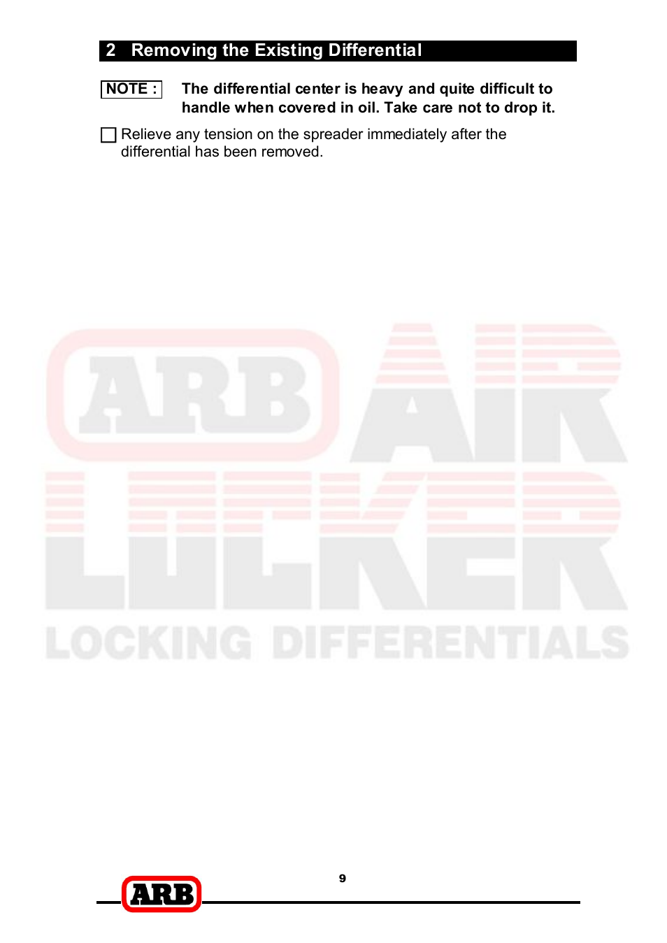 2 removing the existing differential | ARB RD166 User Manual | Page 11 / 42