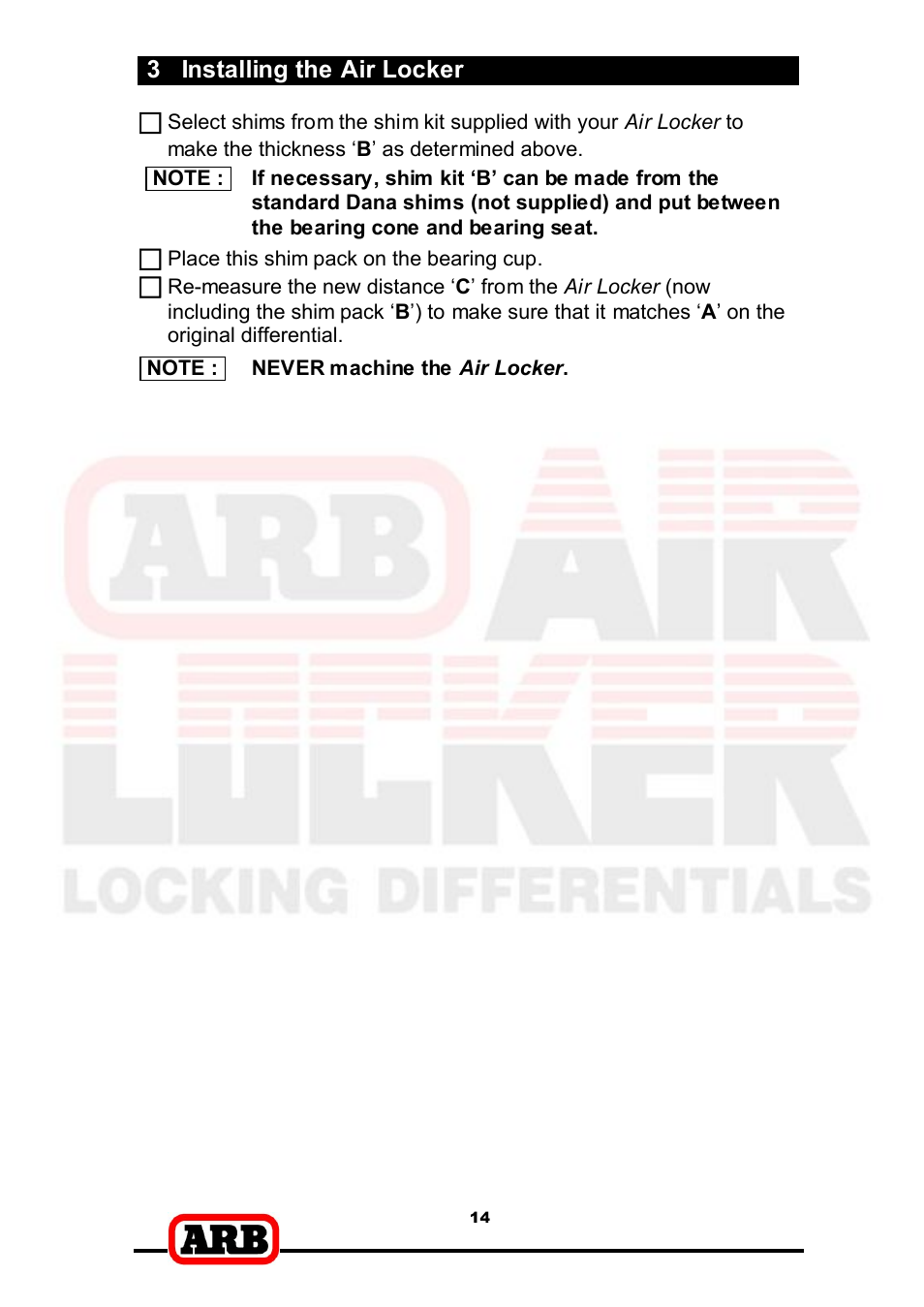 3 installing the air locker | ARB RD166 User Manual | Page 16 / 42