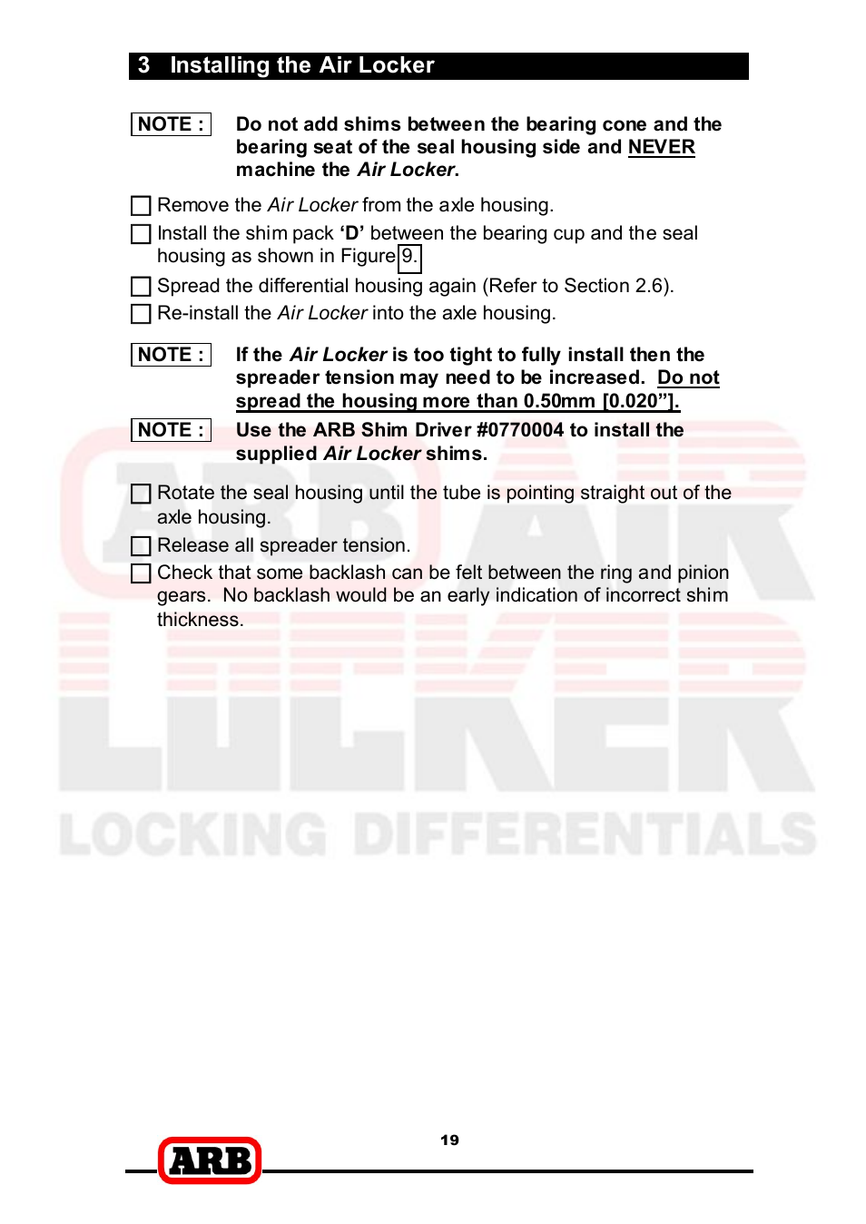 3 installing the air locker | ARB RD166 User Manual | Page 21 / 42