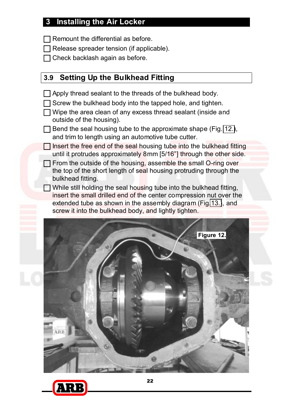 3 installing the air locker, Setting up the bulkhead fitting | ARB RD166 User Manual | Page 24 / 42