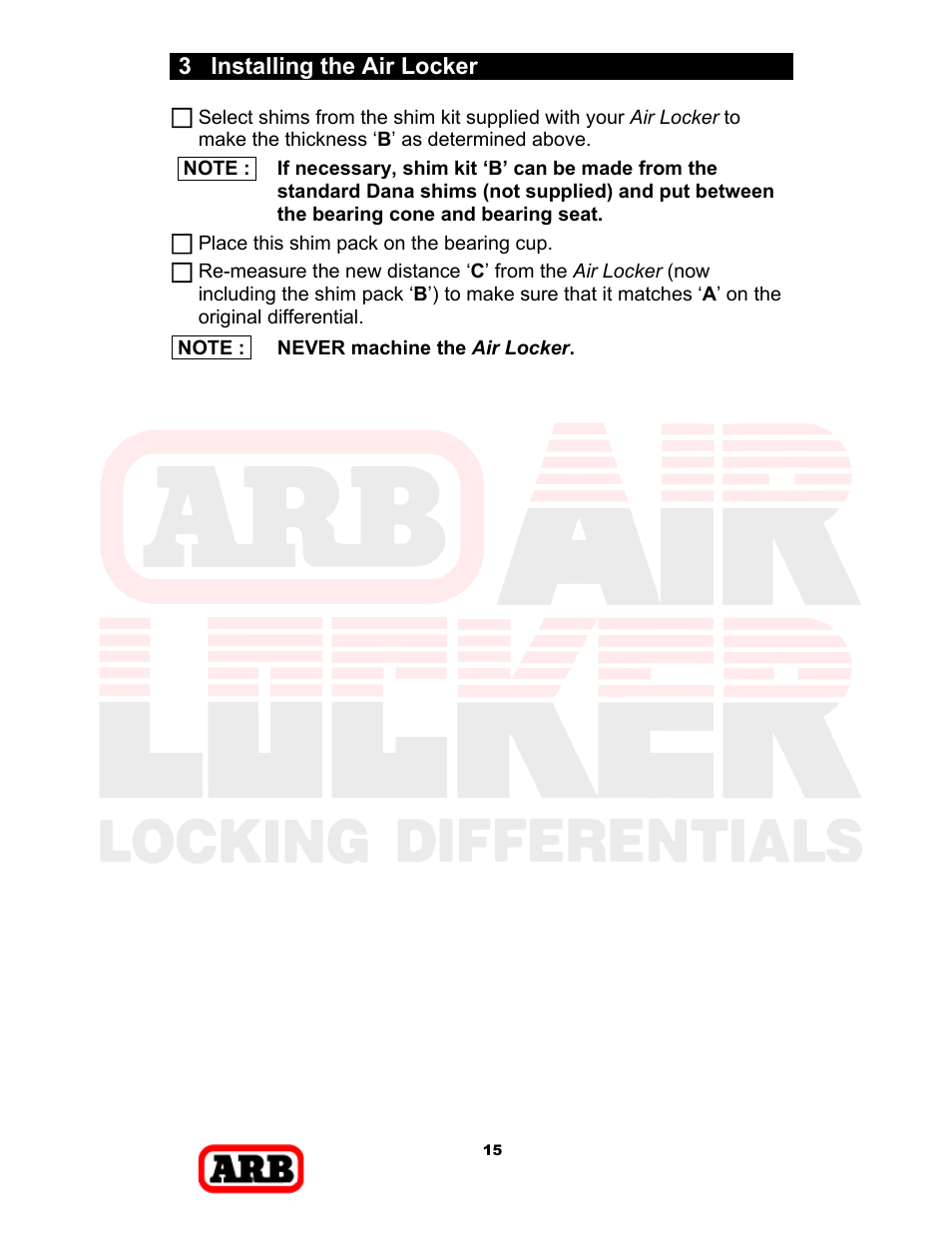 3 installing the air locker | ARB RD168 User Manual | Page 17 / 44