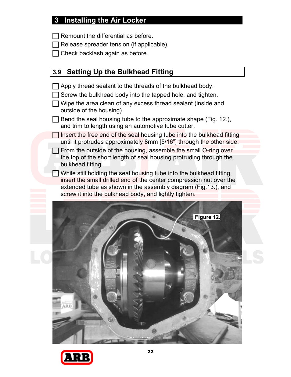 3 installing the air locker, Setting up the bulkhead fitting | ARB RD168 User Manual | Page 24 / 44