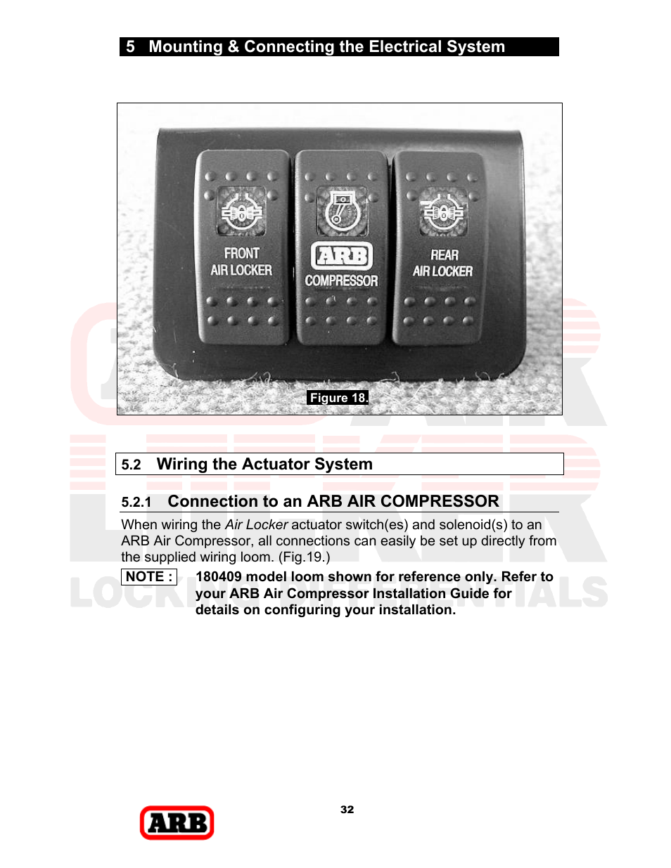 5 mounting & connecting the electrical system, Wiring the actuator system, Connection to an arb air compressor | ARB RD168 User Manual | Page 34 / 44