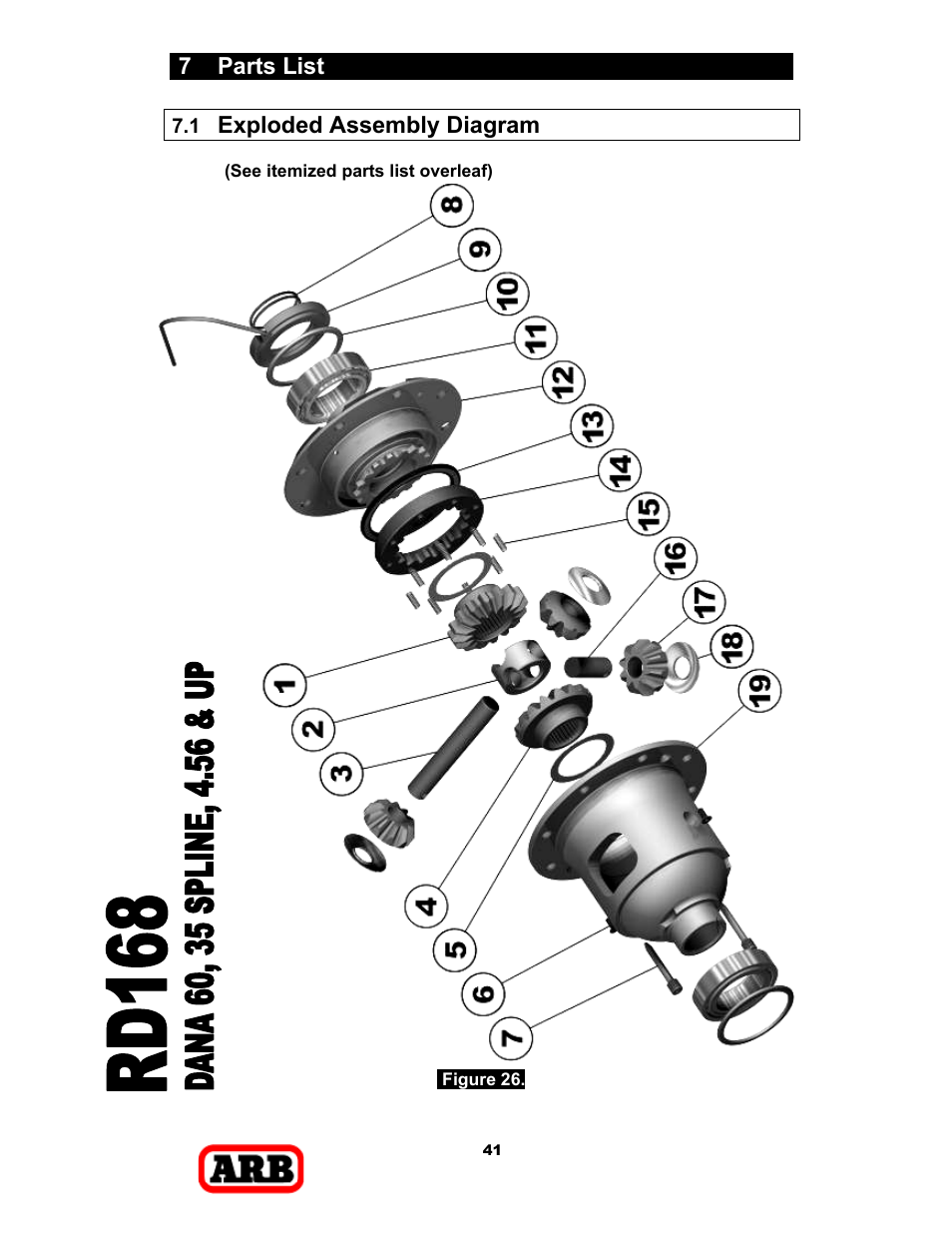 7 parts list, Exploded assembly diagram | ARB RD168 User Manual | Page 43 / 44