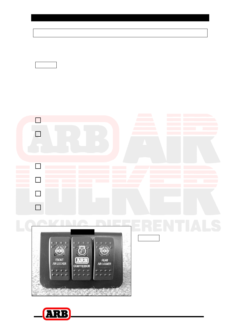 6 mounting & connecting the electrical system, Mounting the actuator switch(es) | ARB RD82 User Manual | Page 31 / 40