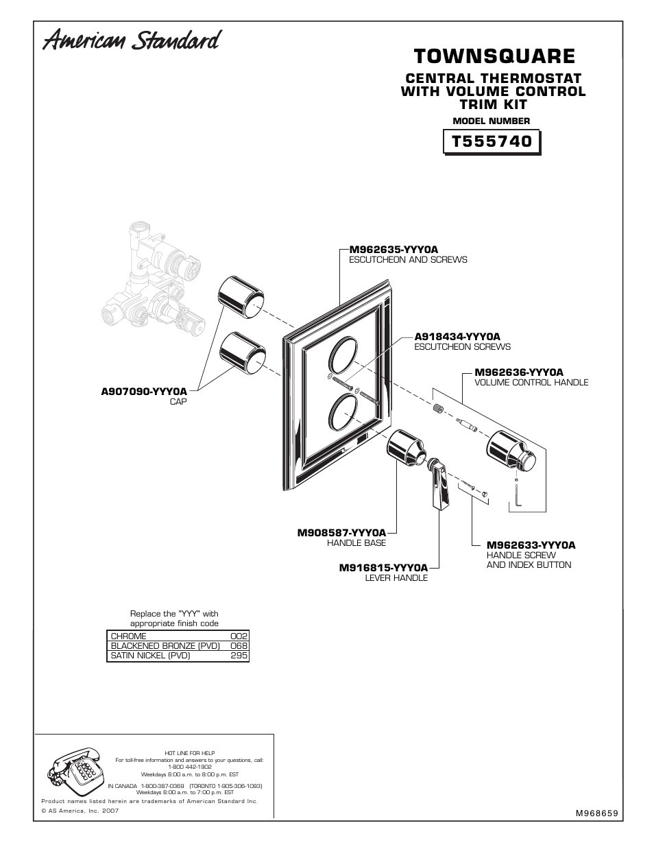 Installation instructions, Townsquare, Recommended tools | Central thermostat with volume control trim kit | American Standard Town Square T555740 User Manual | Page 4 / 10