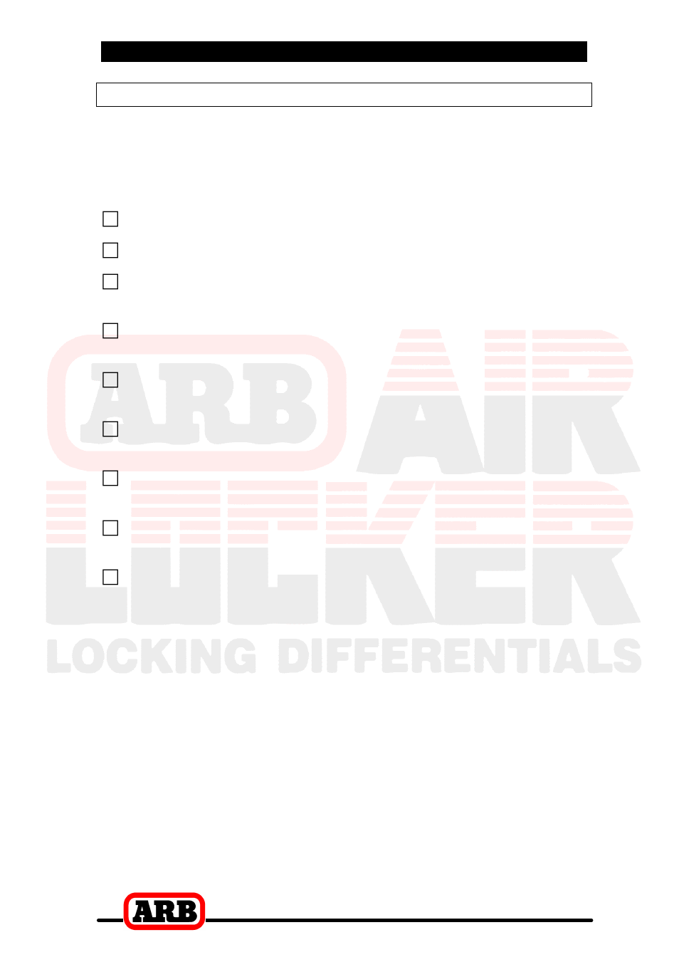 6 testing & final assembly, Post-installation check list | ARB RD83 User Manual | Page 42 / 44