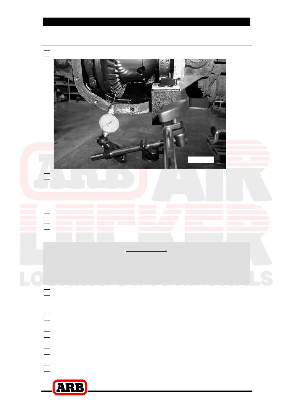 3 installing the air locker, Checking the backlash | ARB RD114 User Manual | Page 17 / 36