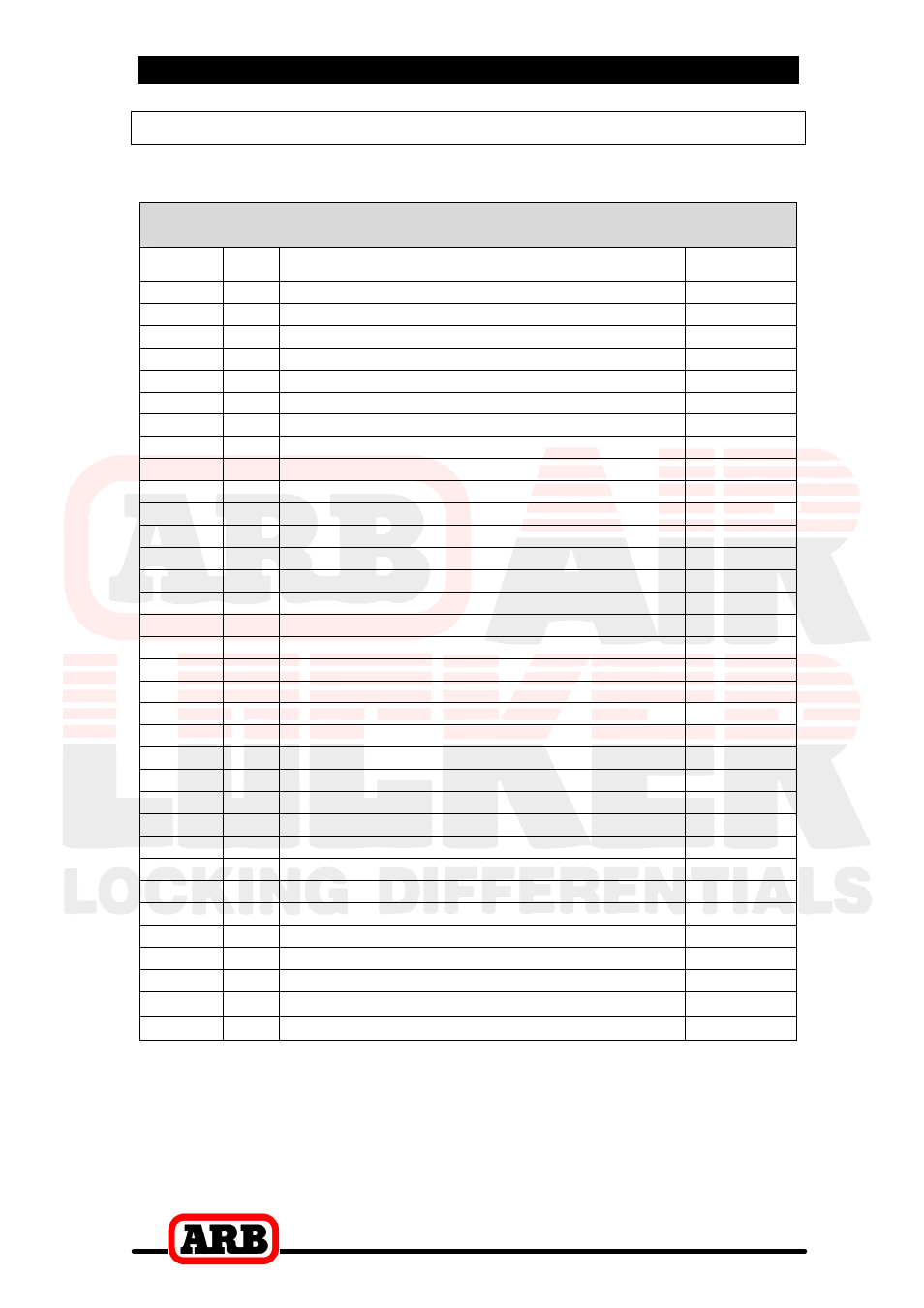 Rd94, Air locker model no, 8 parts list | Itemized parts list | ARB RD94 User Manual | Page 40 / 40