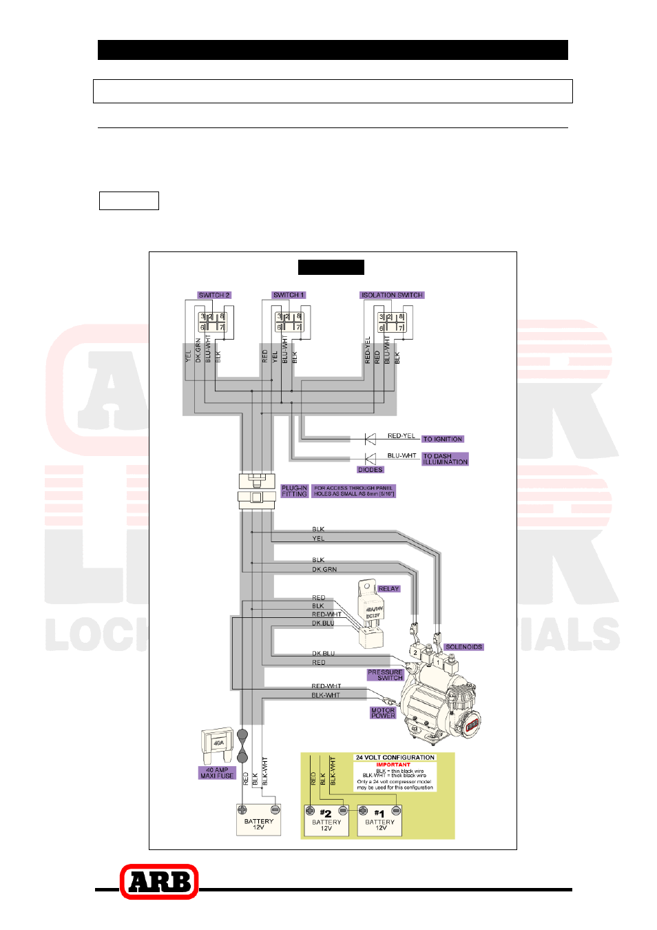 5 mounting & connecting the electrical system, Wiring the actuator system, Connection to an arb air compressor | ARB RD127 User Manual | Page 32 / 40