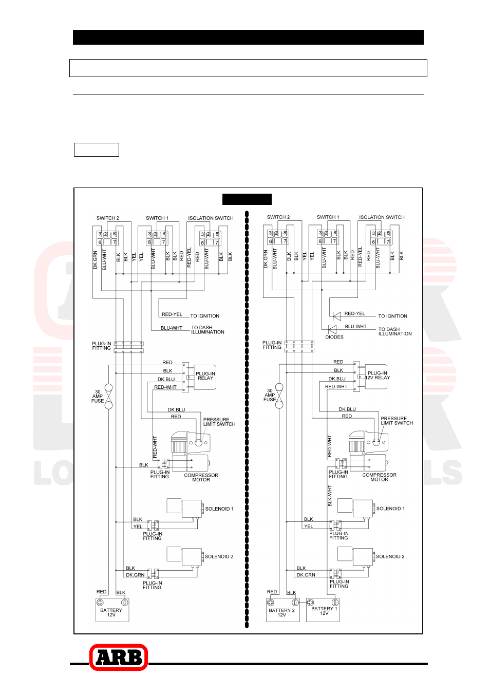 5 mounting & connecting the electrical system, Wiring the actuator system, Connection to an arb air compressor | ARB RD128 User Manual | Page 33 / 40