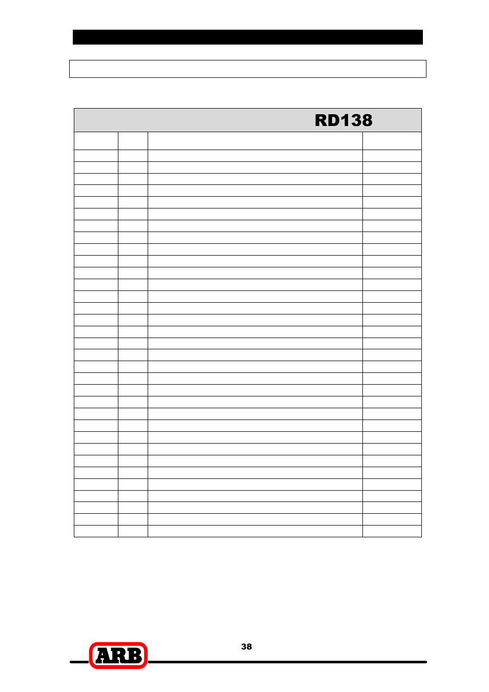 Rd138, Air locker model no, 7 parts list | Itemized parts list | ARB RD138 User Manual | Page 40 / 40