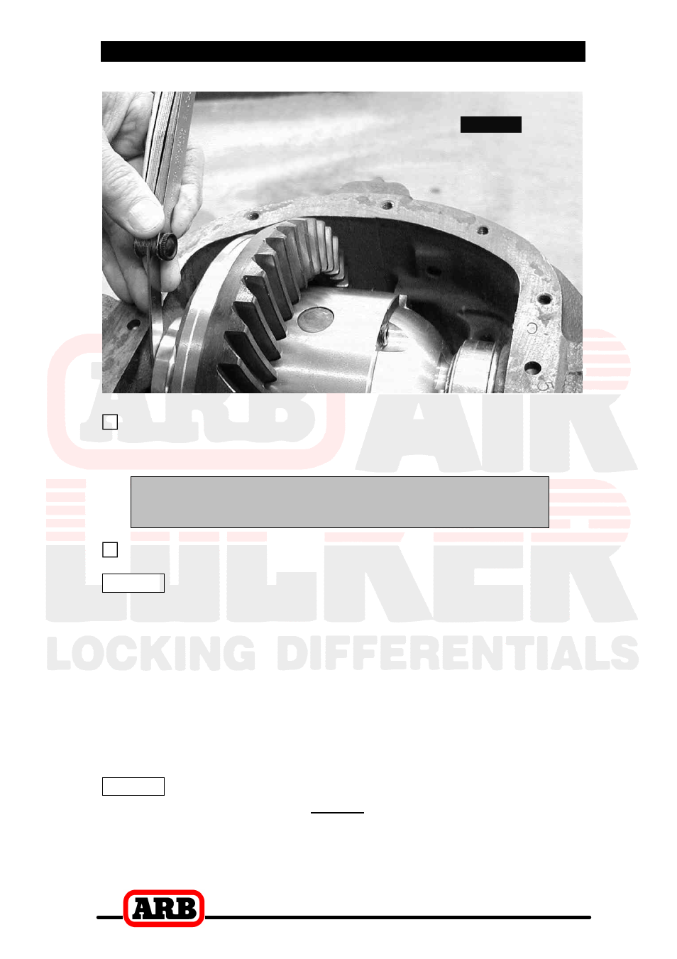 Preload + end float = shim pack, 3 installing the air locker | ARB RD110 User Manual | Page 17 / 42
