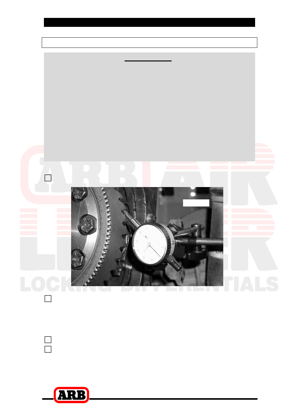 2 removing the existing differential, Checking the current backlash amount, Important | ARB RD110 User Manual | Page 9 / 42